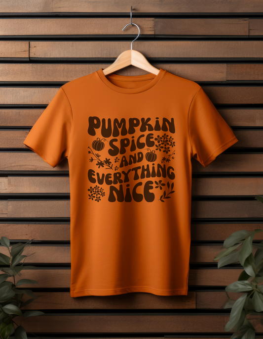 Pumpkins Spice and Everything Nice in Black Font T-Shirt