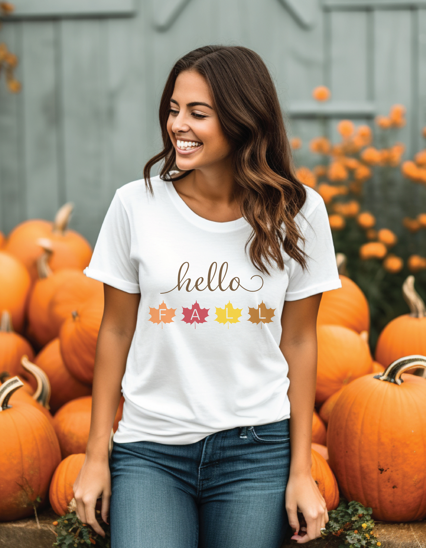 Hello Fall Leaves Short Sleeve Tee