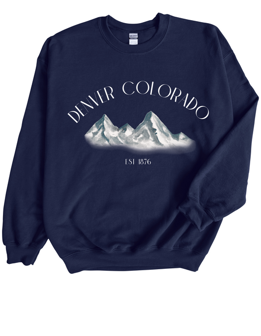 Denver Colorado in White Font Crewneck Sweatshirt