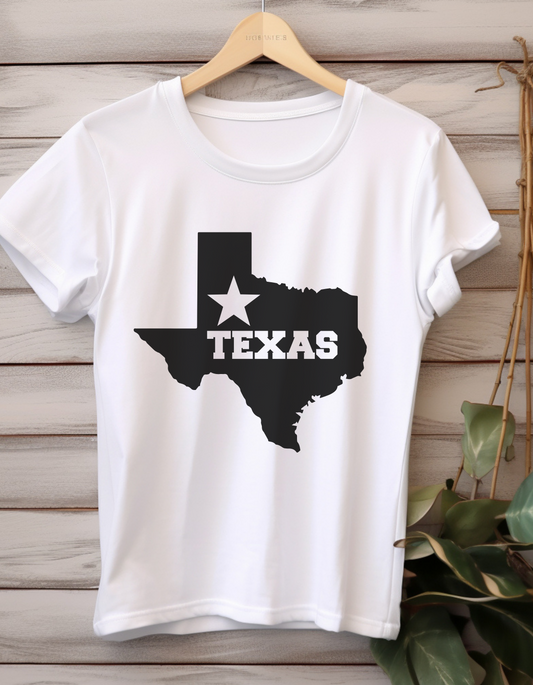 State of Texas Graphic in Black Short Sleeve Tee