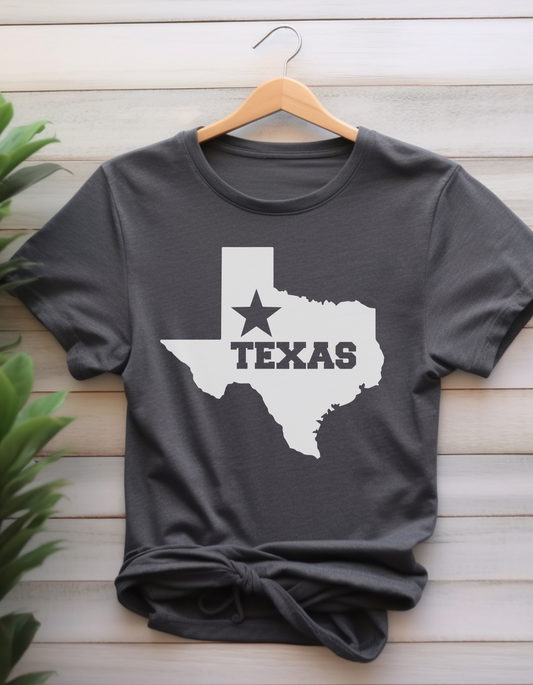 State of Texas Graphic in White Short Sleeve Tee