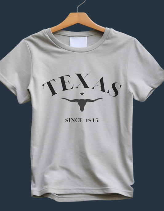 Texas Tee with Long Horn Graphic in Black Short Sleeve Tee