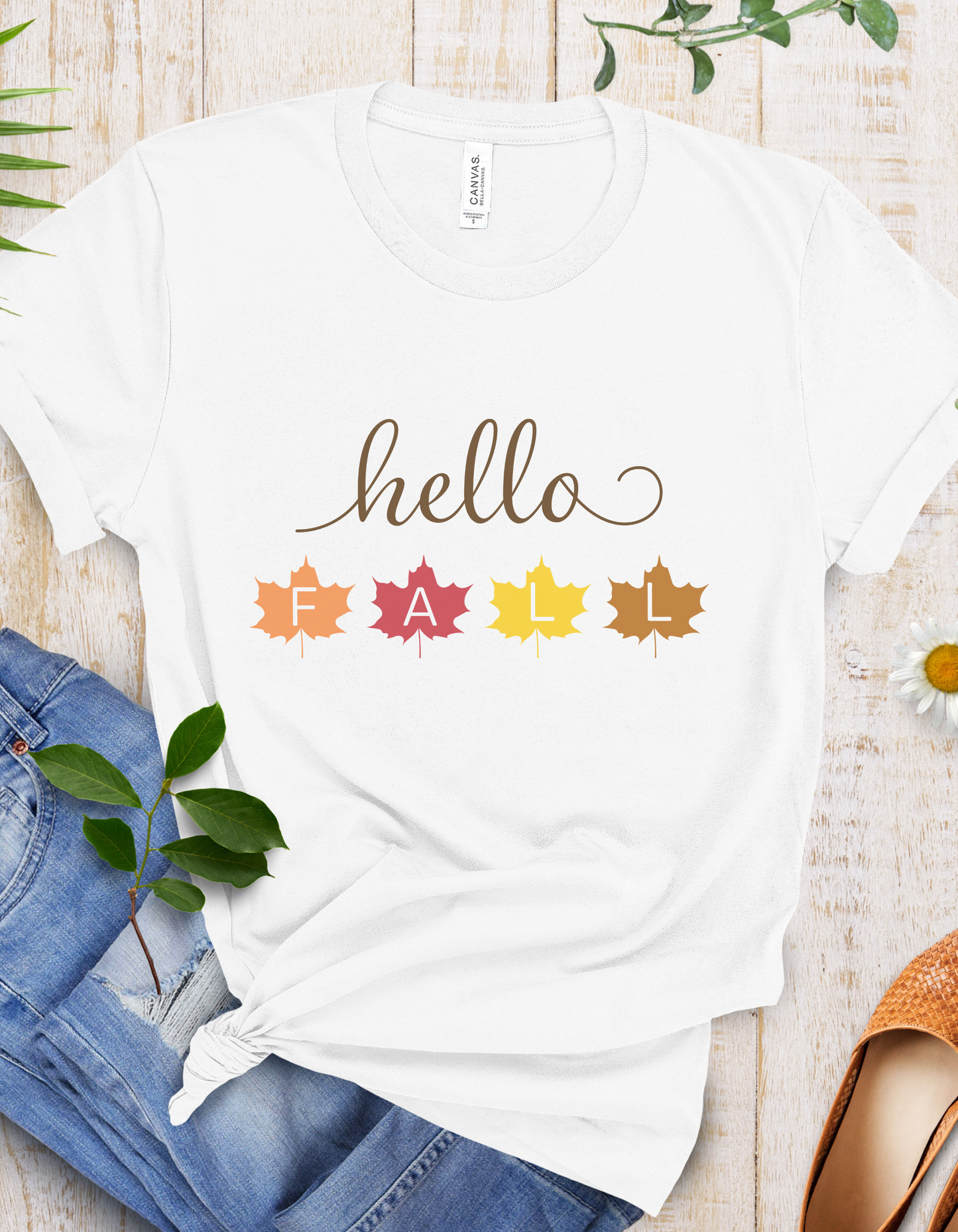 Hello Fall Leaves Short Sleeve Tee