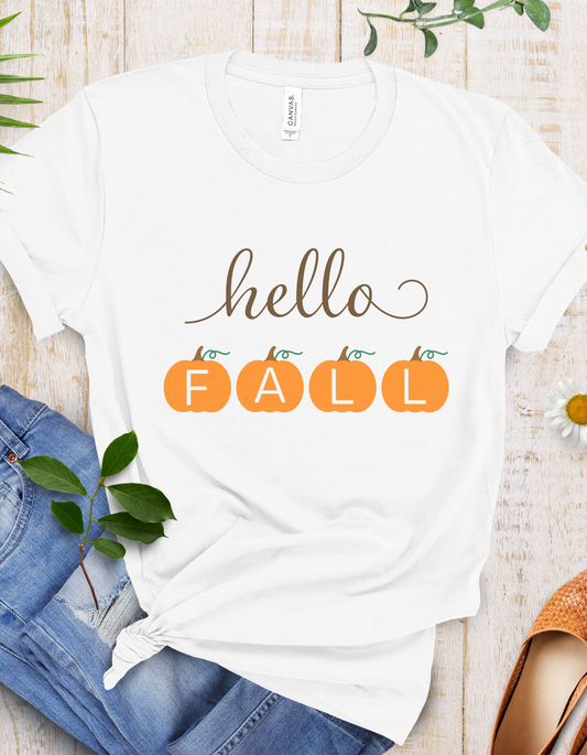 Hello Fall Orange Pumpkins Short Sleeve Tee