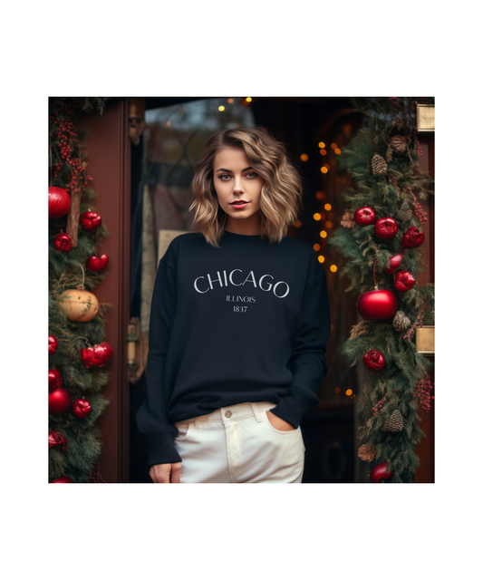 Chicago Illinois Crewneck Sweatshirt in White Font