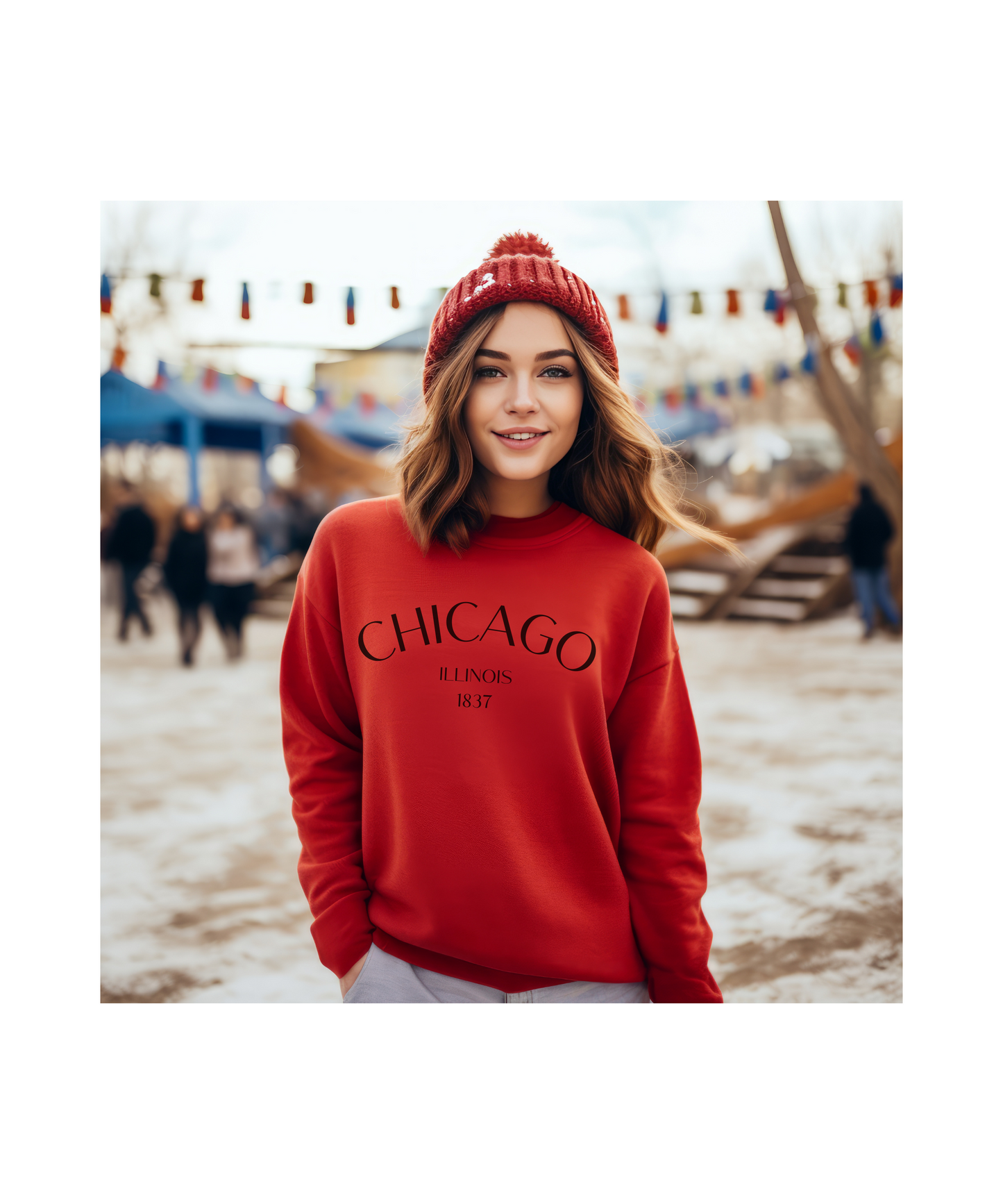 Chicago Illinois Crewneck Sweatshirt in Black Font