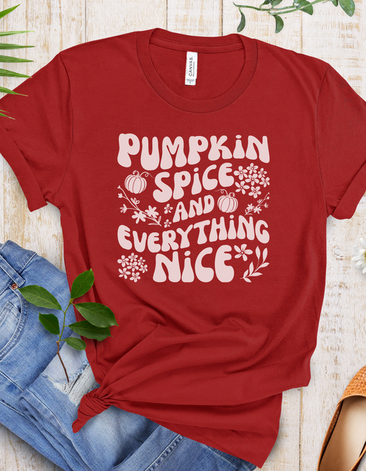 Pumpkin Spice And Everything Nice White Font Short Sleeve Tee